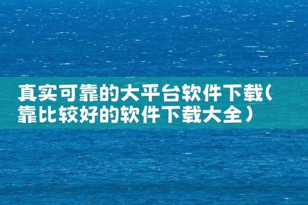 真实可靠的大平台软件下载